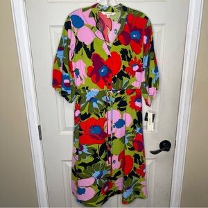 52seven Womens Elbow Sleeve Floral Midi Fit + Flare Dress Sz M
